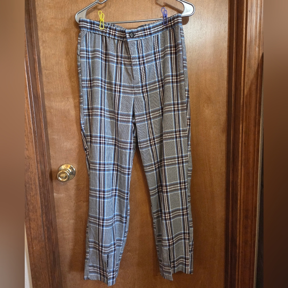 Jolt Checkered Patterned Pants in Blue and Brown